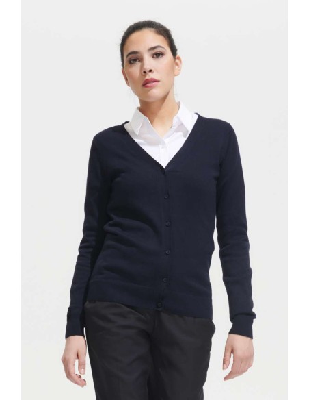 SOL-90012-Womens Golden V-Neck Knitted Cardigan 2